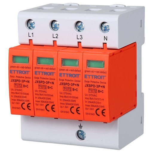 [JX5630] ETTROIT Scaricatore Di Sovratensione 220V T1+T2 220V 3P+N 4 Poli Occupa 4 Modulo DIN