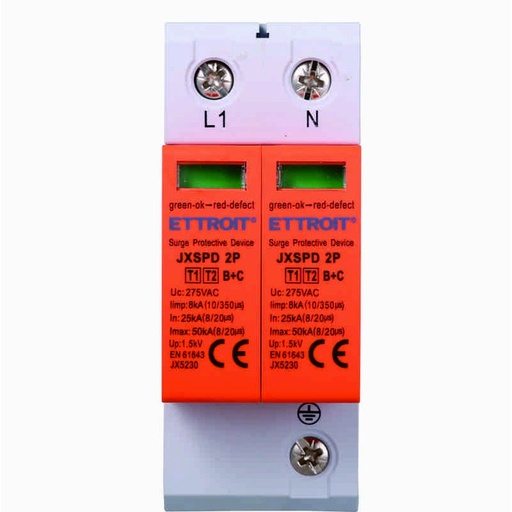 [JX5230] ETTROIT Scaricatore Di Sovratensione 220V T1+T2 B+C 2P 275V 8KA 25KA Occupa 2 Moduli DIN