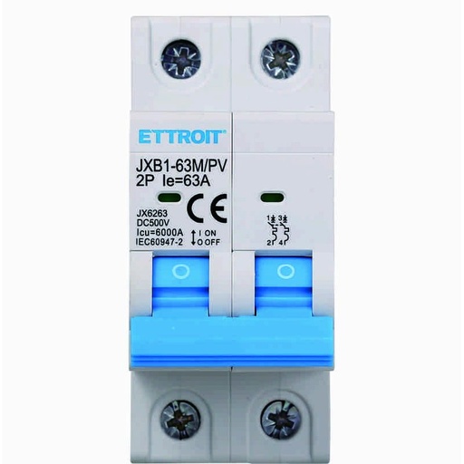 [JX6263] Interruttore Magnetotermico Fotovoltaico 2P DC 500V 63A 6kA Occupa 2 Moduli DIN