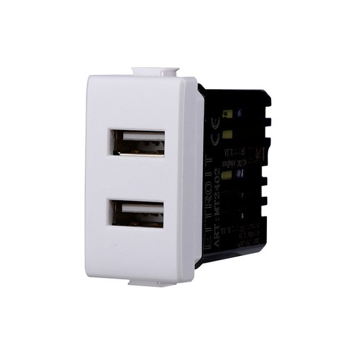 [MT2402] ETTROIT Modulo Presa Caricatore USB 5V 2,1A 2 Porte USB-A Bianco Compatibile Con Bticino Matix