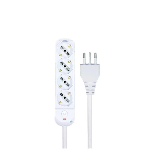 [AP3524B] Multipresa Ciabatta Elettrica a 4 Posti 4 Prese Bipasso Schuko 10A/16A con Interruttore e Spina 10A Cavo 1.5 metri Bianco