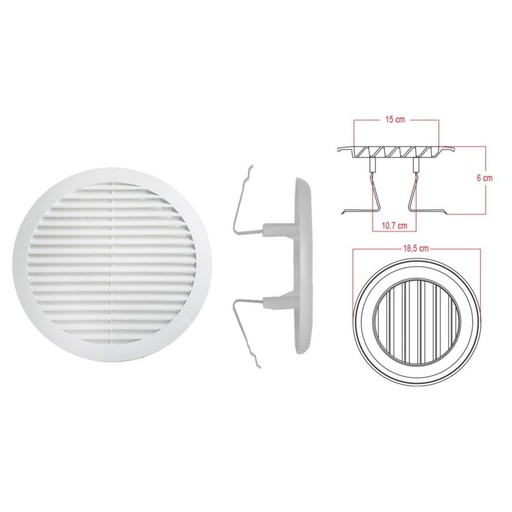 [FG319207] Griglia di Ventilazione Rotonda Con Molla D185mm Foro Regolabile 120-160mm Made In Italy